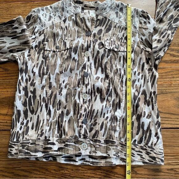 Chico’s Animal Print Lace Cotton Stretch Jacket 3/4 Sleeve Artsy Women’s‎ 2 Sz L - Picture 4 of 6